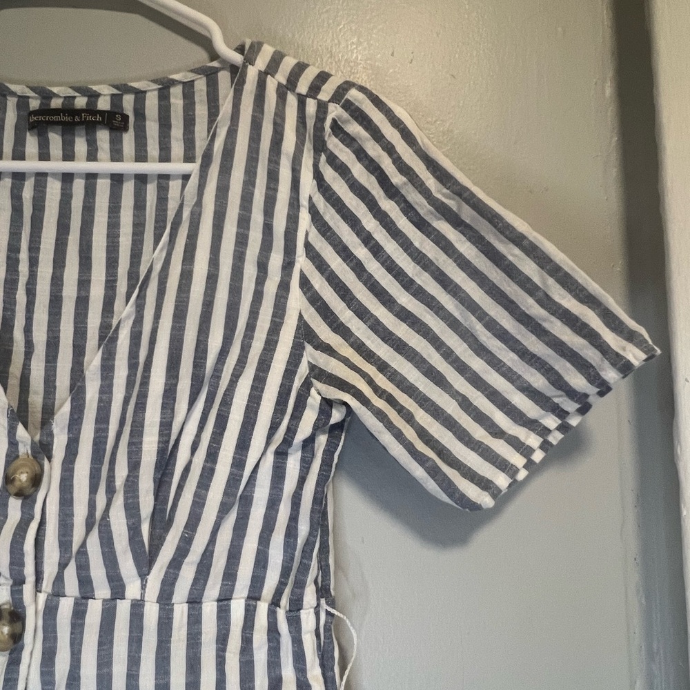Abercrombie & Fitch Navy and White Vertical Stripe Midi Dress - Picture 5 of 11